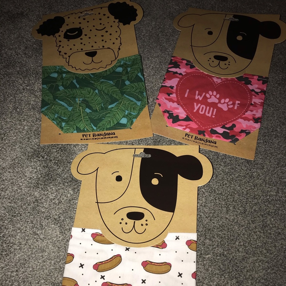 NWT Set Of 3 Summer Pet Bandanas Hot Dog Palm Camo